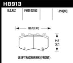 Hawk 18-19 Jeep Grand Cherokee Trackhawk HP+ Front Brake Pads dimensions illustration