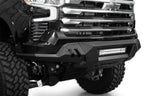 Addictive Desert Designs2022+ Chevrolet Silverado 1500 Black Label Front Bumper with LED light bar and rugged design.