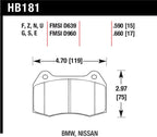 Hawk 94-97 BMW 840CI/850CI HPS Front Street Brake Pads dimensions