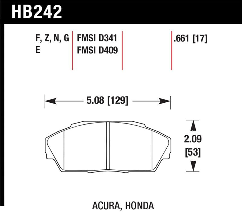 Hawk 86-01 Acura (Various) / 88-93 Honda (Various) DTC-60 Race Front Brake Pads dimensions