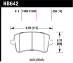 Hawk 2009-2014 Audi A4 HPS 5.0 Rear Brake Pads dimensions