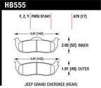 Hawk 06-10 Jeep Commander / 05-10 Grand Cherokee rear brake pad dimensions