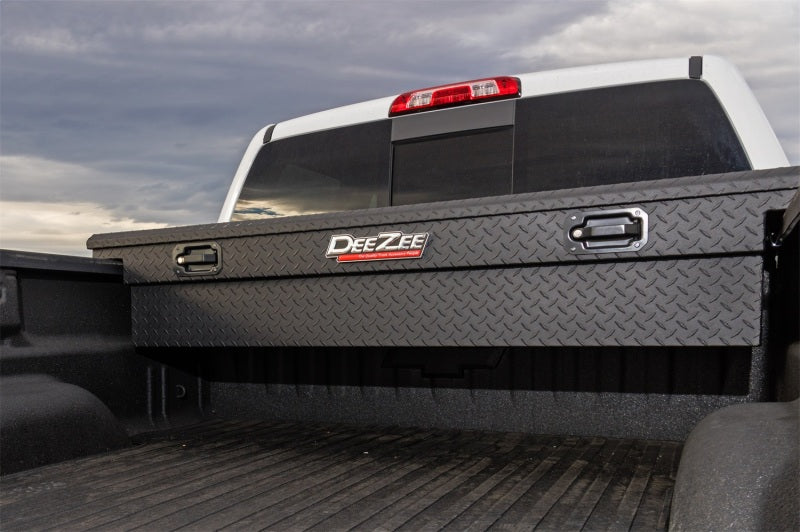 Deezee Universal Tool Box - Red Crossover - Single Lid Black BT Pull Handle (Low/Txt Blk) in truck bed.