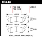 Hawk HPS Street Brake Pads dimensions for Ford Lincoln Mercury
