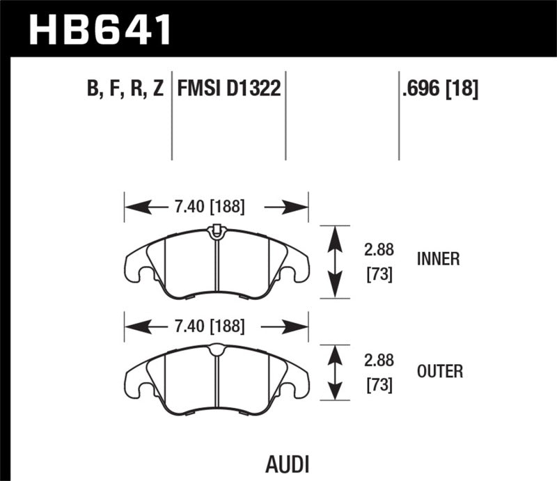 Hawk 09-10 Audi A4/A4 Quattro/A5 Quattro/Q5/S5 / 10 S4 HPS Street Front Brake Pads specifications diagram