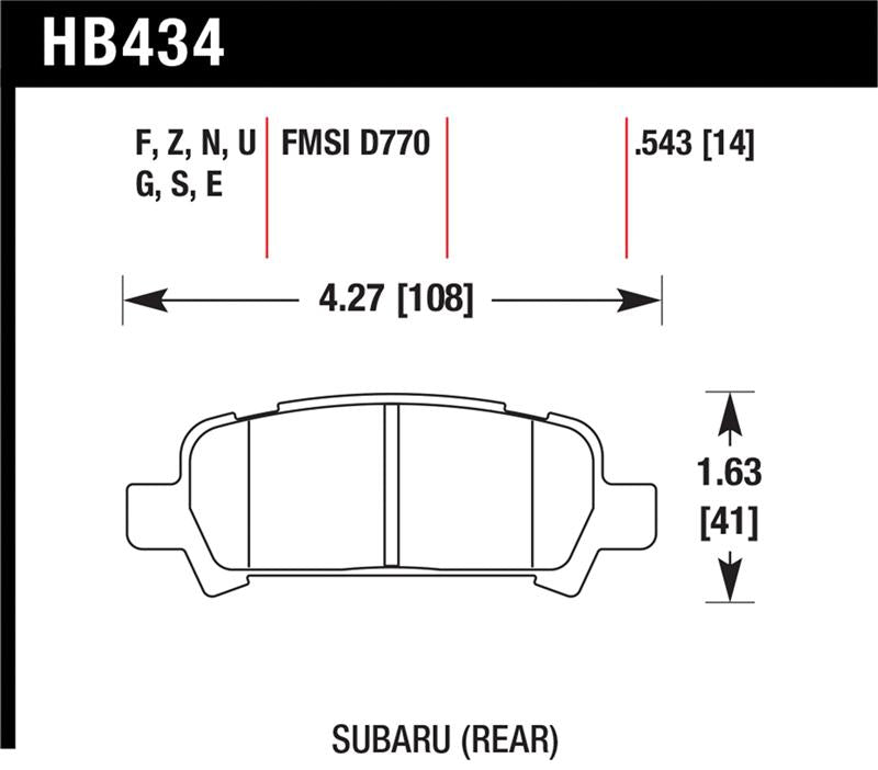 Hawk 02-03 WRX / 05-08 LGT D770 HPS Street Rear Brake Pads dimensions