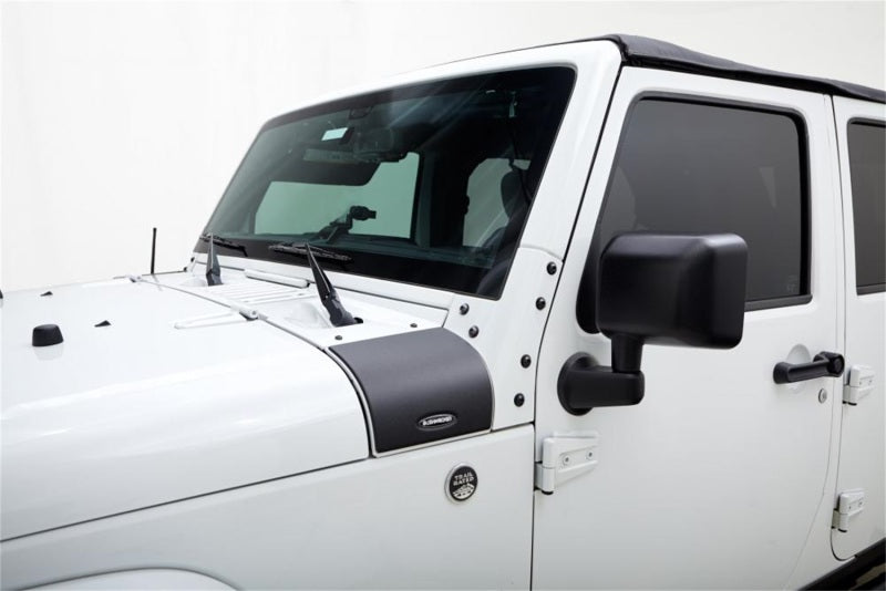 Bushwacker 07-18 Jeep Wrangler Trail Armor Cowl Cover - Black installed on a Jeep, showcasing protection and durability.
