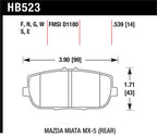 Hawk 06-10 Mazda Miata Mx-5 Base Blue 9012 Race Rear Brake Pads dimensions chart