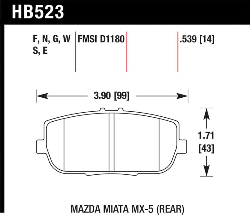 Hawk 06-10 Mazda Miata Mx-5 Base Blue 9012 Race Rear Brake Pads dimensions chart