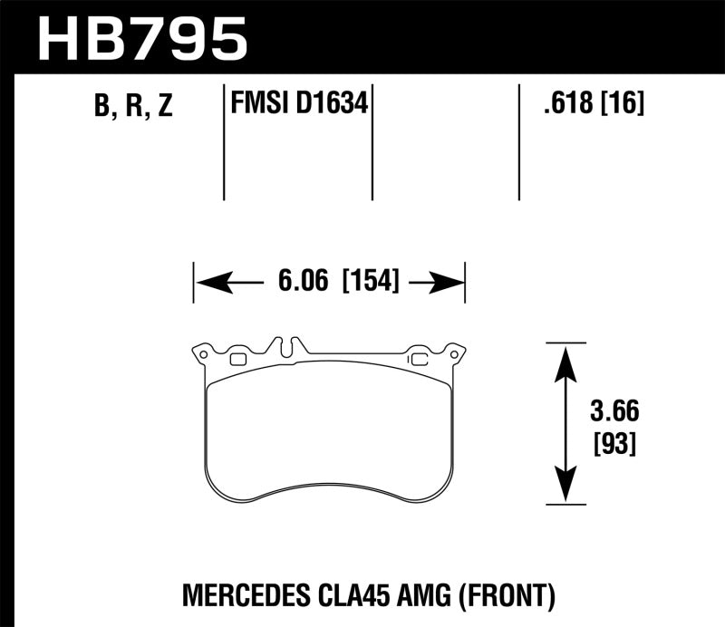 Hawk 14-17 Mercedes-Benz CLA 45 AMG/15-17 Mercedes-Benz GLA 45 AMG HPS 5.0 Front Brake Pads technical diagram. Main image