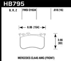 Hawk 14-17 Mercedes-Benz CLA 45 AMG/15-17 Mercedes-Benz GLA 45 AMG HPS 5.0 Front Brake Pads technical diagram.