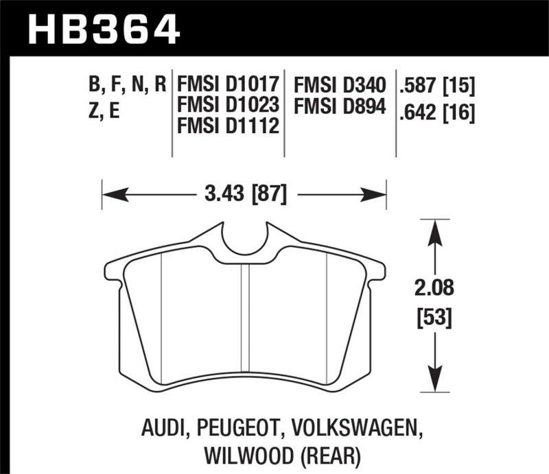 Hawk HPS Street Brake Pads HB364 dimensions and specifications