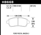 Hawk 11-12 Ford Fiesta S/SE/SEL / 11-12 Mazda 2 Sport/Touring DTC-60 Front Race Brake Pads dimensions