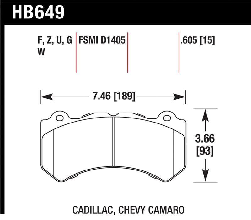 Hawk Performance Ceramic Street Brake Pads dimensions for Cadillac, Chevy Camaro