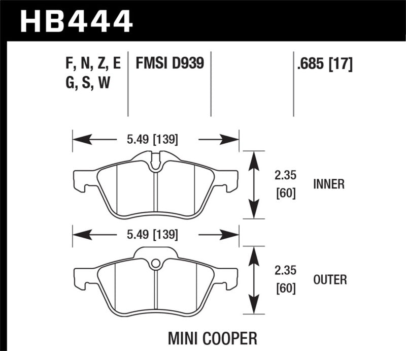 Hawk 02-06 Mini Cooper / Cooper S HP+  Street Front Brake Pads Secondary image
