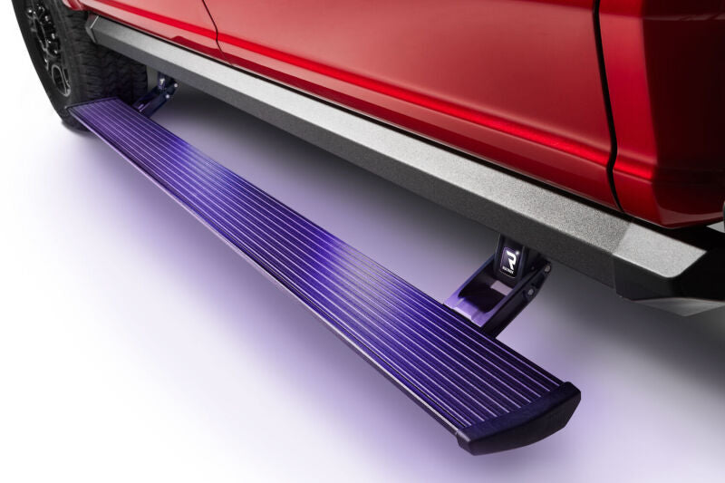 AMP Research 2018 Dodge Ram Crew Cab PowerStep XL - PNP side view with LED lighting, ideal for offroad truck accessories online.