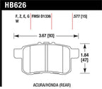 Hawk 08-10 Honda Accord 2.4L/3.0L/3.5L / 09-10 Acura TST 2.4L HPS Street Rear Brake Pads dimensions diagram