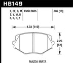 Hawk 94-05 Miata / 01-05 Normal Suspension HP+ Street Front Brake Pads (D635) specifications diagram