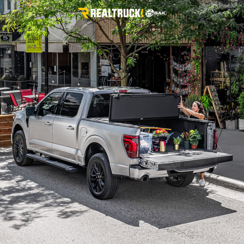 BAK 07-20 Toyota Tundra 6ft 6in Bed BAKFlip MX4 Matte Finish truck bed cover with open tailgate