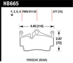 Hawk 2012-2015 Porsche Boxster DTC-60 Race Rear Brake Pads dimensions