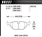 Hawk 92-95 BMW 325iS DTC-60 Race Rear Brake Pads dimensions