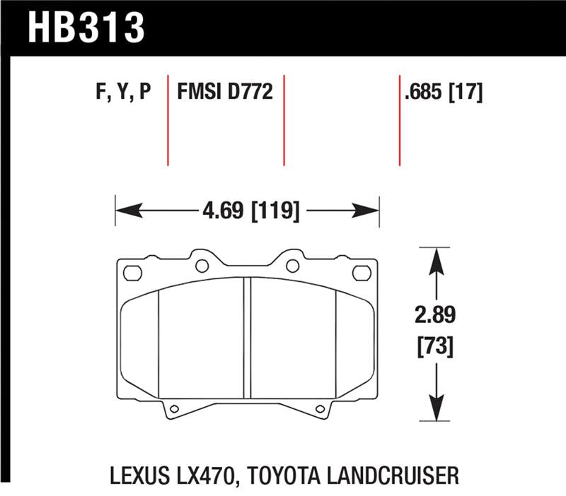 Hawk LTS Street Brake Pads specifications for Lexus LX470