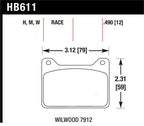 Hawk Wilwood 7912 DTC-30 Race Brake Pads dimensions technical diagram.