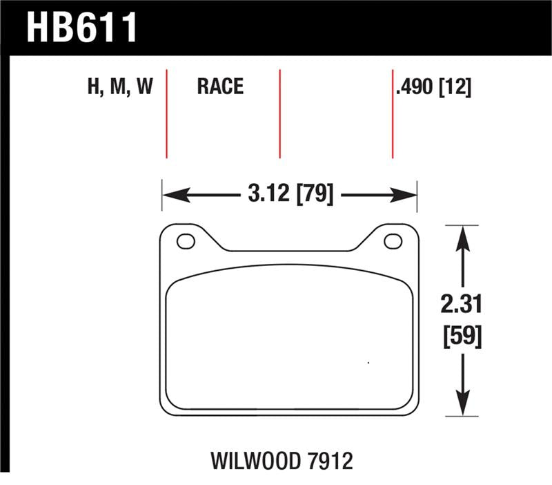Hawk Wilwood 7912 DTC-30 Race Brake Pads dimensions technical diagram.