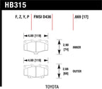 Hawk LTS Street Brake Pads specifications for Toyota vehicles