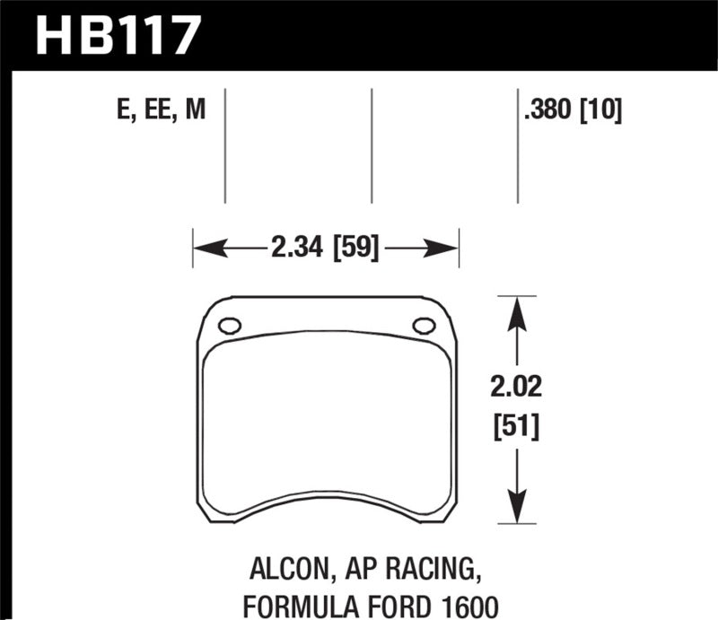 Hawk AP Racing CP3696 Blue 9012 Race Brake Pads dimensions diagram