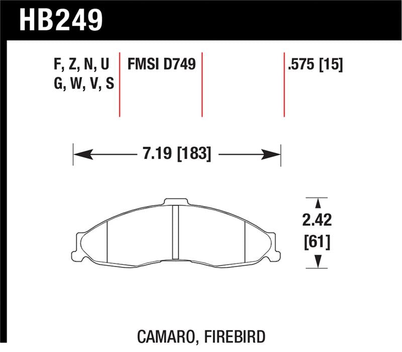 Hawk 1998-2002 Chevrolet Camaro SS 5.7 HPS 5.0 Front Brake Pads specifications image