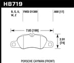 Hawk 09-11 Porsche 911 Carrera / 13-16 Porsche Boxster DTC-60 Race Front Brake Pads dimensions and specifications