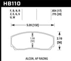 Hawk AP CP3307 / CP5040 / CP5200 Caliper DTC-70 Race Brake Pads dimensions and specifications
