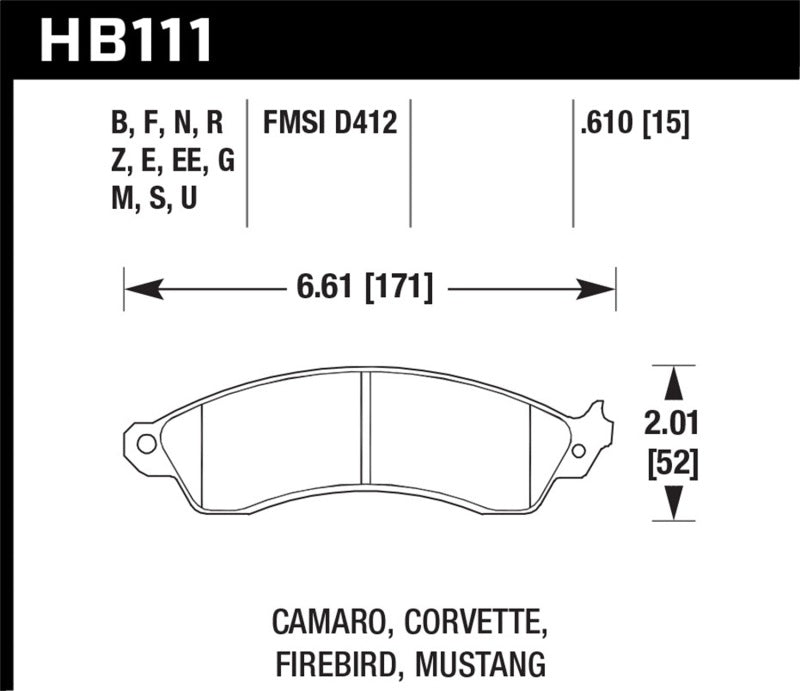 Hawk 94-04 Mustang Cobra / 88-95 Corvette 5.7L / 88-92 Camaro w/ HD Brakes Front Performance Ceramic specifications