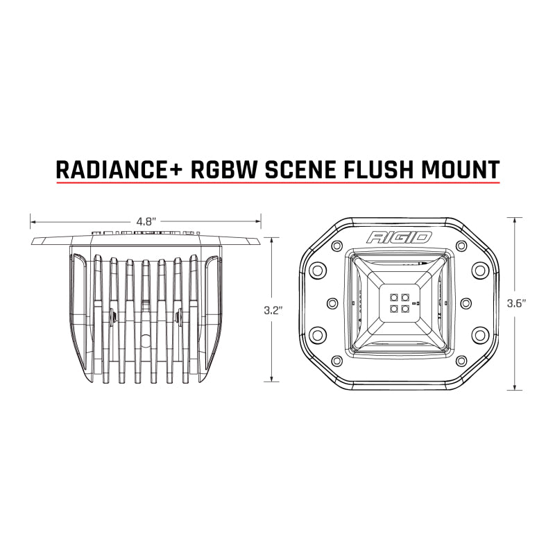 Rigid Industries Radiance+ Scene RGBW Flush Mount - Pair dimensions and design for offroad lighting and electrical.