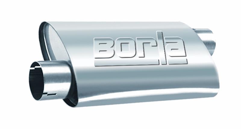 Borla Universal 4in x 9-1/2in x 14in Oval Center/Offset 3in Inlet/Outlet ProXS Muffler for offroad performance upgrades.