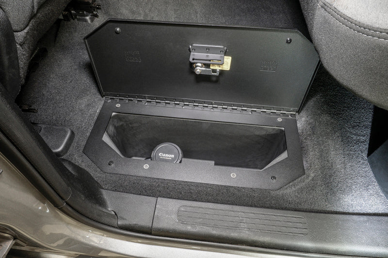 Tuffy Infloor Lid W/ Keyed Lock For Ram Trucks Crew Cab installed in truck floor compartment