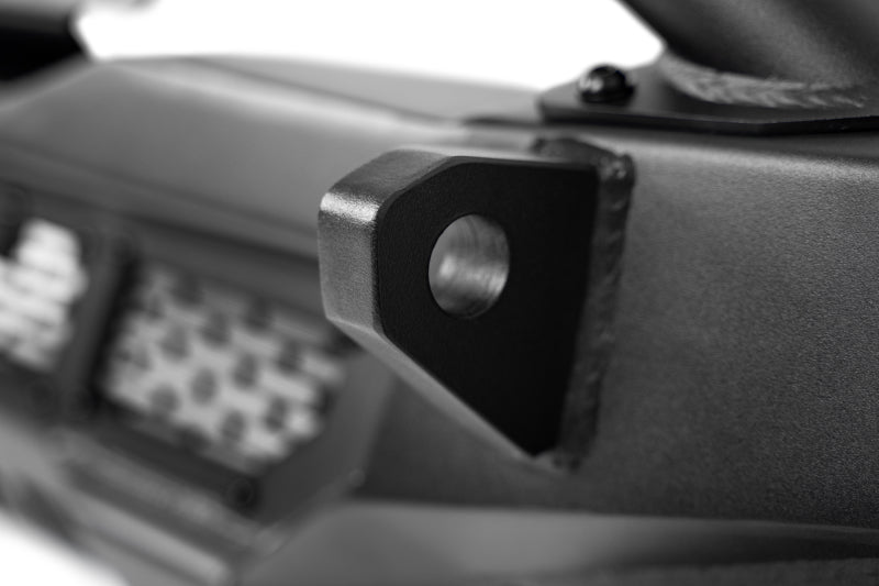 Detail of DV8 Offroad 18-23 Wrangler JL/Gladiator JT Spec Series Front Bumper attachment for offroad performance upgrades.