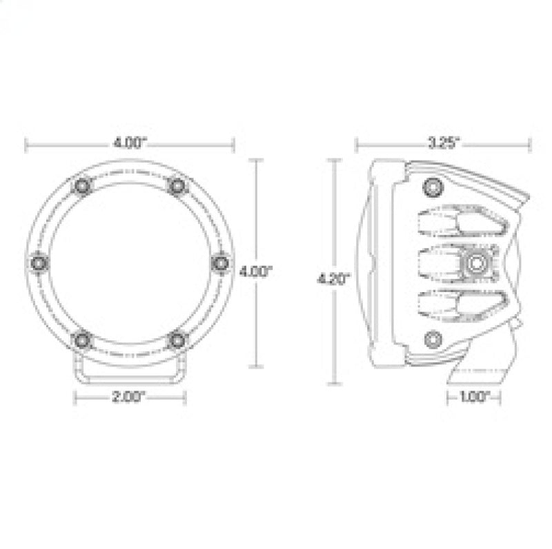 Rigid Industries 360-Series 4in LED SAE J583 Fog Light - White (Pair) dimensions diagram for offroad lighting solutions.