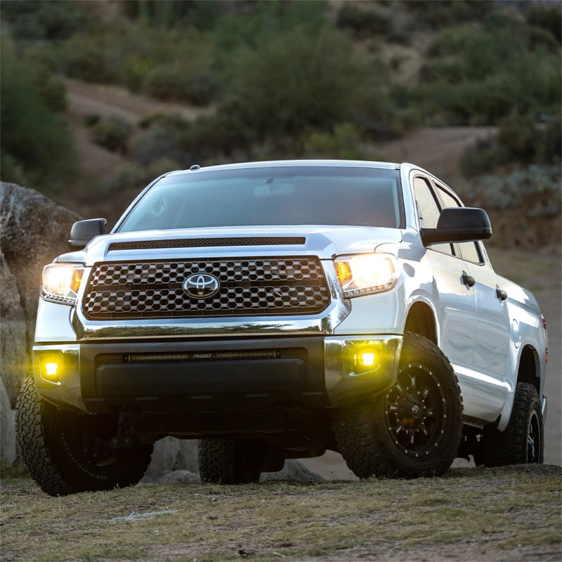 Rigid Industries 2014+ Toyota Tundra & 4Runner / 2016+ Tacoma 360-Series PRO SAE Fog Kit - Yellow installed on a truck