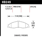 Hawk HPS Street Brake Pads dimensions for Camaro and Firebird