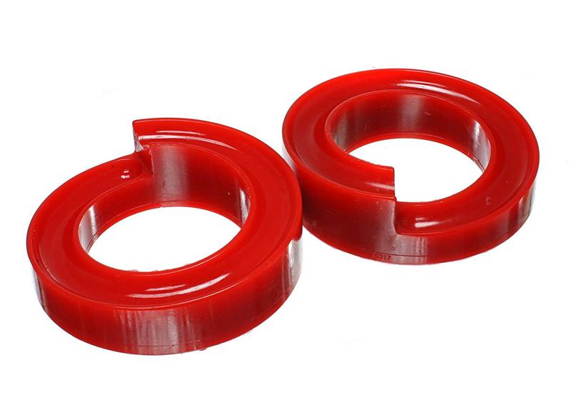 Energy Suspension 2005-07 Ford F-250/F-350 SD 2/4WD Front Coil Spring Isolator Set - Red for offroad performance upgrades.
