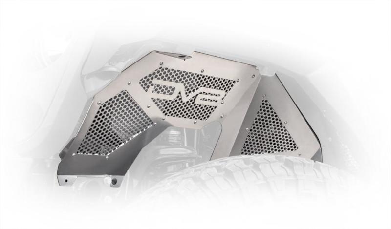 DV8 Offroad 2018+ Jeep Wrangler JL Front Inner Fenders - Black close-up of aluminum design