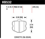 Hawk 06-10 Chevy Corvette (OEM Pad Design) Rear HPS Street Brake Pads dimensions illustration
