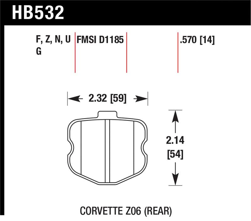 Hawk 06-10 Chevy Corvette (OEM Pad Design) Rear HPS Street Brake Pads dimensions illustration
