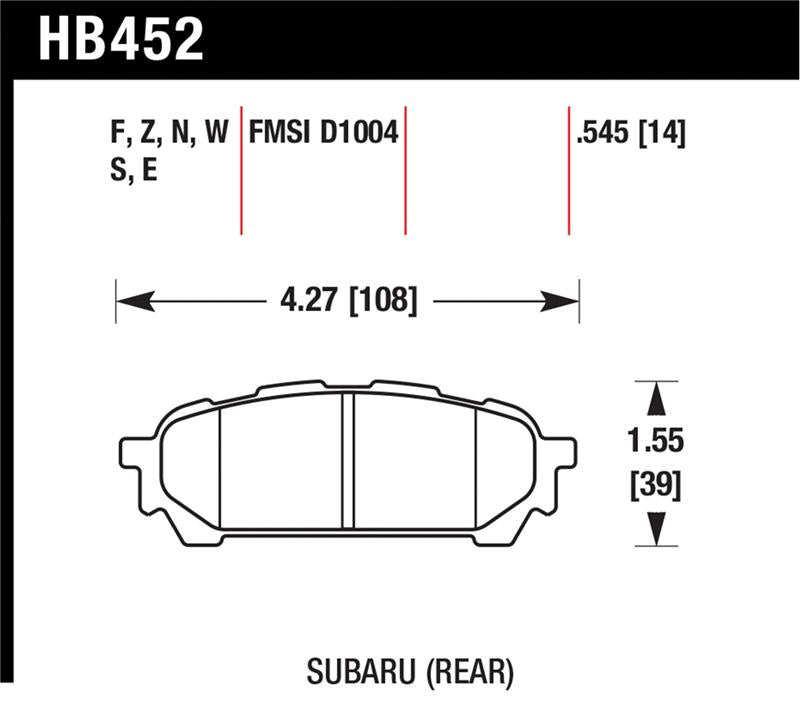 Hawk 2006-2006 Saab 9-2X 2.5i HPS 5.0 Rear Brake Pads dimensions