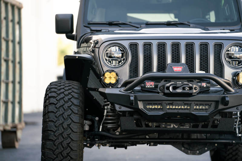 DV8 Offroad 18-23 Wrangler JL/Gladiator JT Spec Series Front Bumper with offroad tires and accessories