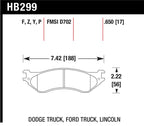 Hawk Dodge B1500 VanDurango/1500 Pickup/1500 Van / Ford / Lincoln LTS Street Front & Rear Brake Pad specifications