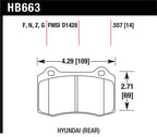 Hawk 10 Hyundai Genesis Coupe (Track w/ Brembo Breaks) HPS Street 14mm Rear Brake Pads dimensions and specifications