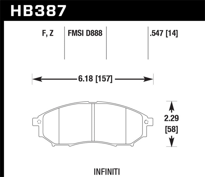Hawk 06-09 350z/ 05-08 G35 w/o Brembo Performance Ceramic Street Front Brake Pads Secondary image